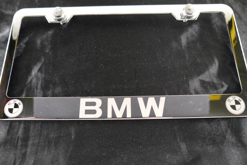 Bmw 100% full laser engrave license plate frame + caps & screws stainless steel