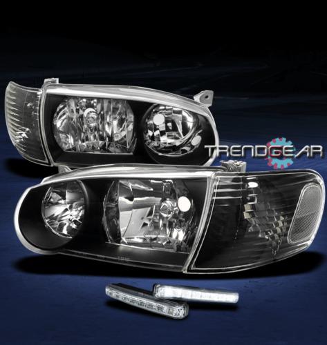 01-02 toyota corolla crystal jdm black head lights+corner+white led drl ce le s