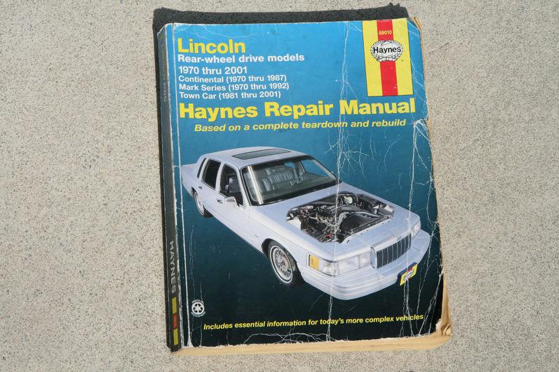 Haynes repair manual lincoln rear wheel drive 1970-2001 continental town car