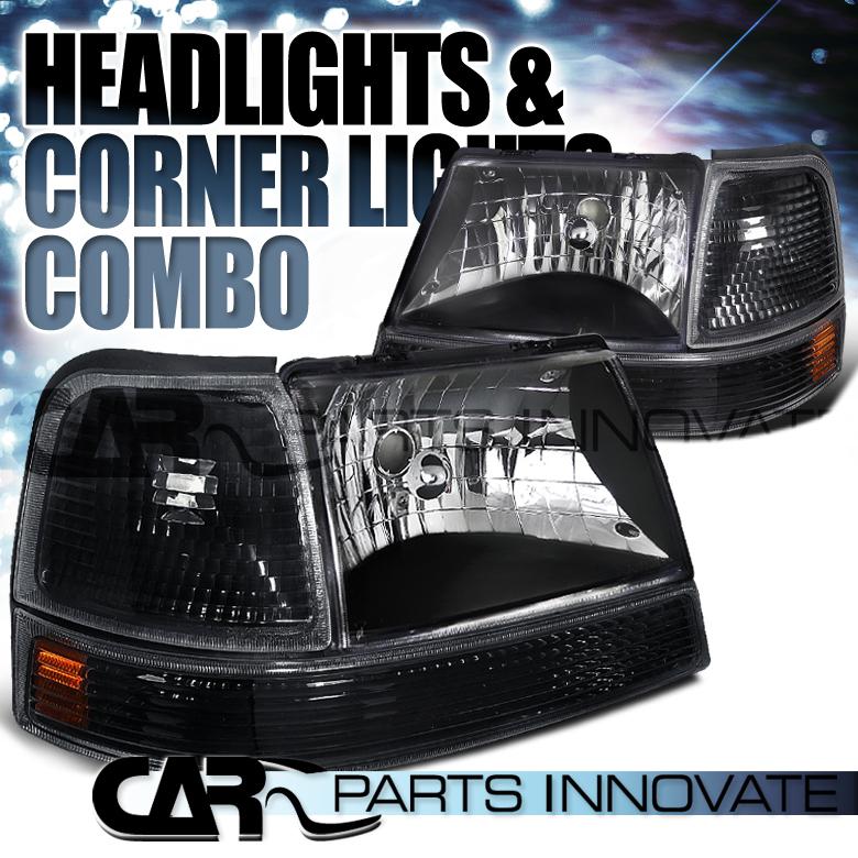 Ford 98-00 ranger headlights black+corner turn signal bumper lamp w/ amber