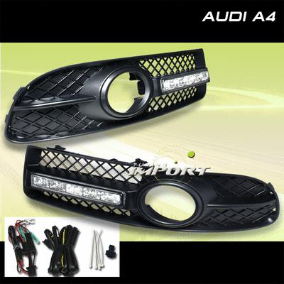 Audi a4 s line fog lights grille w/led running lights wire harness assembly pair