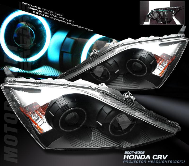 2007-2008 honda crv dual twin ccfl halo projector black blk headlights lamps