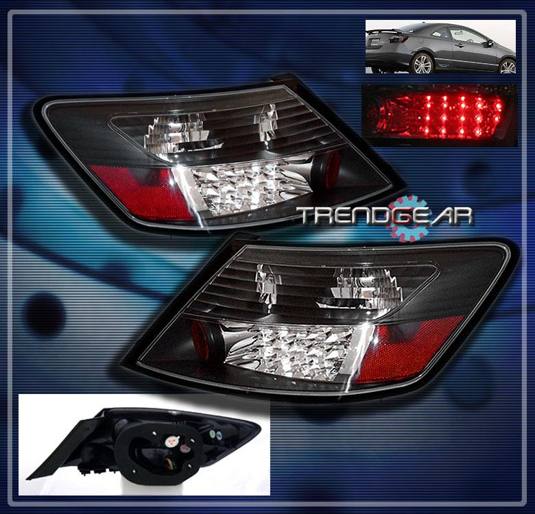 06-11 honda civic coupe 2dr led altezza brake tail lights lamp black 07 08 09 10