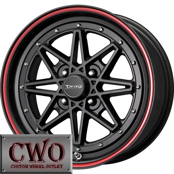 15 black drag dr-20 wheels rims 4x100 4 lug civic mini miata cobalt xb integra