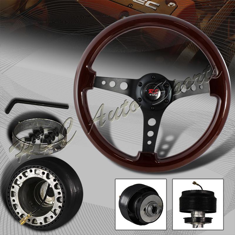 345mm 6 hole dark wood grain deep dish steering wheel +del sol integra civic hub