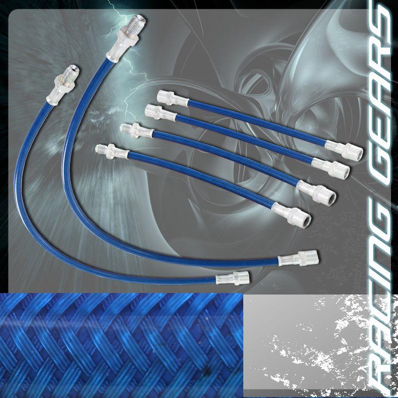 Bmw e32 e34 e36 3 5 7 series blue front + rear stainless steel hose brake lines