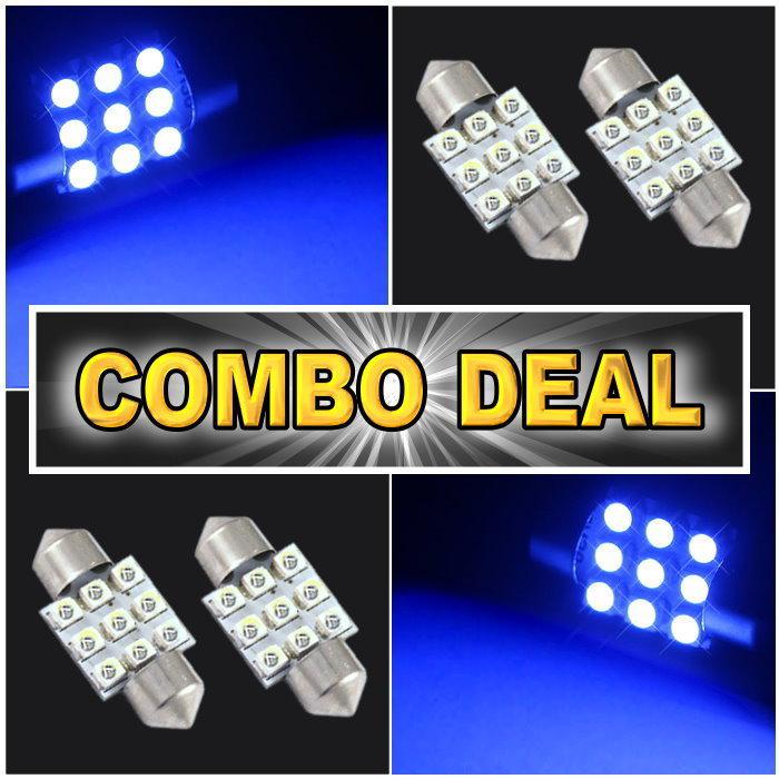 4x blue led lights for dome + map 1.25" 31mm combo package deal #9