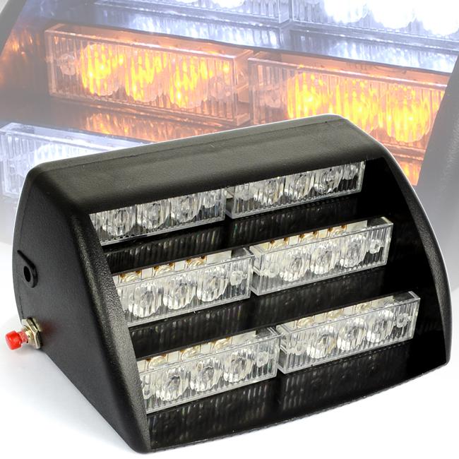  18 led amber + white emergency grille window dashboard strobe flashing lights