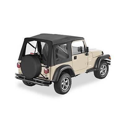 Bestop soft top supertop polymer cloth black denim tinted windows jeep wrangler