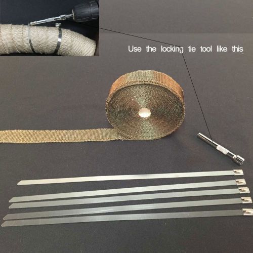 Titanium exhaust/header heat wrap, 1&#034;x50&#039;roll with stainless ties kit+tie tool h