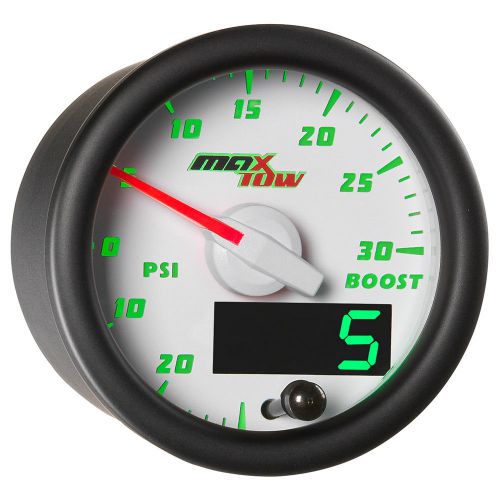 White maxtow 52mm turbo boost vacuum gauge w analog &amp; digital green led readouts