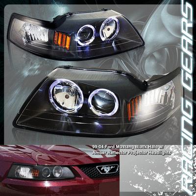 1999-2004 mustang black dual angel eyes projector headlight+amber corner lights