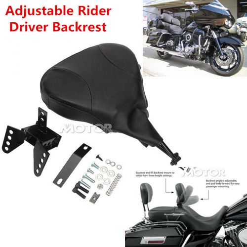 Blk pu detachable adjustable rider backrest for harley davidson touring 98-08