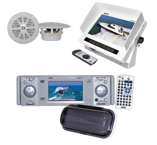 New pldmr3u marine wb aux cd dvd receiver+ 5.25&#034; white speakers, 7&#034; lcd monitor