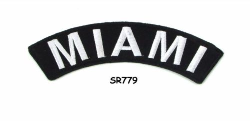 Miami white on black small rocker iron on patches for biker vest jacket