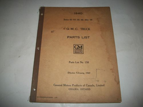 Original 1940 gmc truck parts list catalog series 93 94 95 96 96h 98 clean cdn