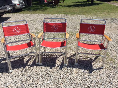 3 vintage eez-in marine products aluminum red captains folding chair