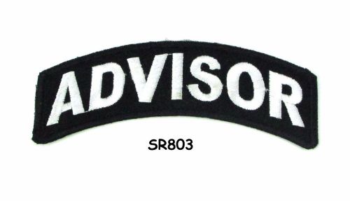 Advisor white on black small rocker iron on patches for biker vest jacket