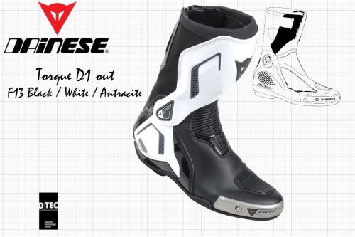 New - dainese torque d1 out racing boots - black white antracite - us 11.5 eu 45