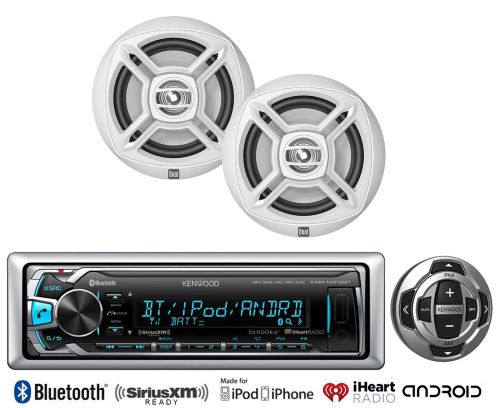 2 white dual 6.5&#034; marine speakers, kenwood ipod bluetooth aux radio,wired remote