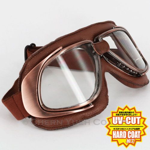 Motorcycle vintage open face hemlet aviator ce eyewear brown goggles clear lens