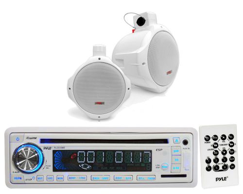 Plcd35mr marine aux usb cd am fm radio, 2 white 8&#034; wake board marine speaker set