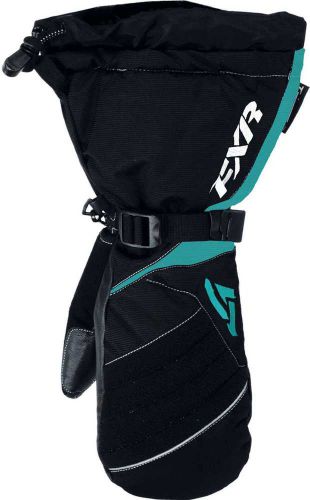 New fxr-snow fusion womens insulated mitts/gloves, black/aqua, womens large/lg