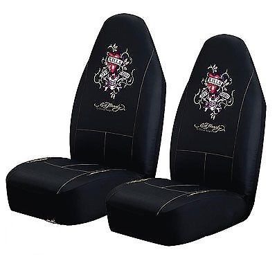 Ed hardy love kills slowly seat covers (pair) black