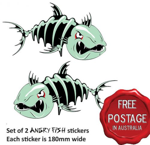 2 awesome angry fish boat car sticker decals 180mm