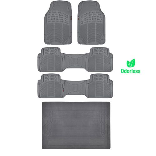 Bpa free no-smell rubber floor mats set heavy duty runners cargo liner gray