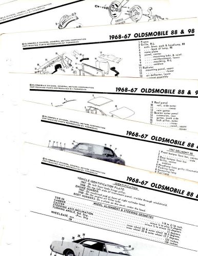 1967 1968 oldsmobile 88 &amp; 98 motor&#039;s original body parts frame illustrations m 2