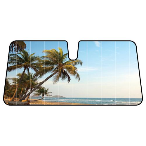 Front windshield sunshade - fold up - car truck suv - ocean beach palm trees