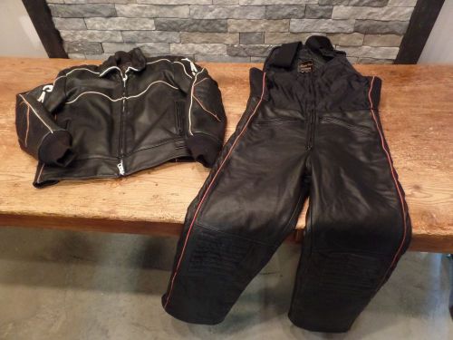 Vintage yamaha maxim wear leather snowmobile suit jacket &amp; bibs size l &amp; m cool!