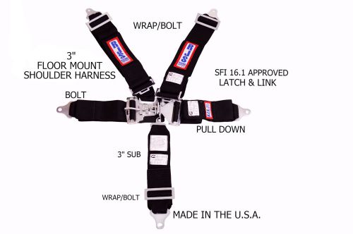 Rjs racing sfi 16.1 latch &amp; link belt harness floor mount black 1131001