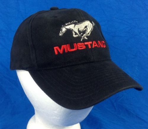 Rare ford mustang embroidered strap back black hat red lettering hot rods plus