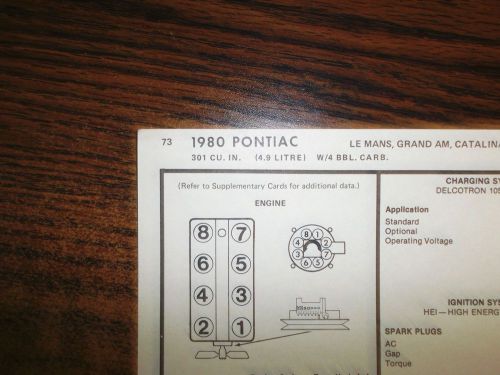 1980 pontiac &amp; firebird eight series models 4.9 litre 301 ci v8 tune up chart