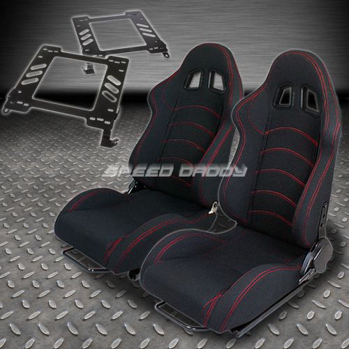 Pair type-1 reclining black cloth racing seat+bracket for 02-07 wrx/sti gd/gg