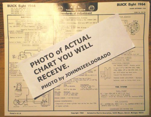 1964 buick eight series wildcat, riviera &amp; electra models aea tune up chart