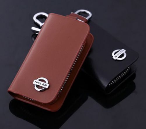 Premium car leather zipper key package.brown leather.nissan logo.free shipping