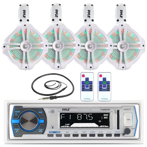 White led 8&#034; 260w wake board marine speakers, antenna, bluetooth pyle usb radio