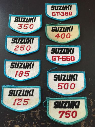 9 old vintage suzuki embroidered motorcycle moto cross patches 3 1/4&#034; by 2&#034;
