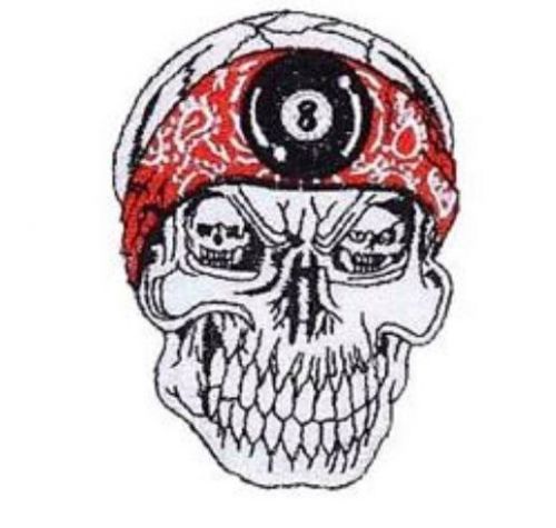 Embroidered motorcycle patch - &#034;skull&#034; biker red 8 ball bandana patch small