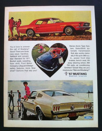 1967 ford mustang fastback fomoc large original car ad 1968 print/poster/gift