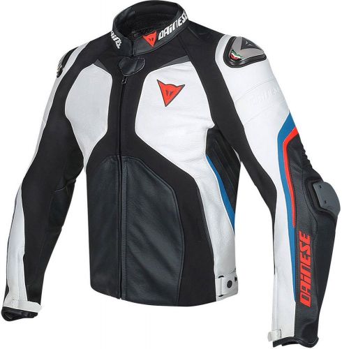 Dainese super rider leather motorcycle jacket eu 54 us 44 blk wht blue red nwt