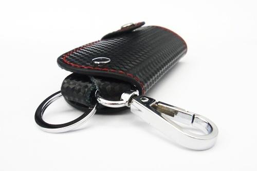 Carbon fiber twill leather remote smart key chain keyless fob holder red stitch