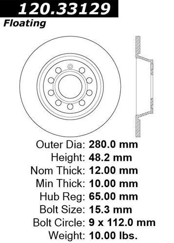 Centric 120.33129 rear brake rotor/disc-premium rotor