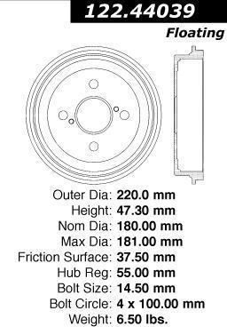 Centric 122.44039 rear brake drum-premium drum