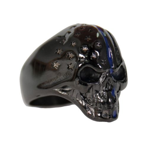 Hot leathers jwr2130 men&#039;s black &#039;police flag skull&#039; stainless steel ring