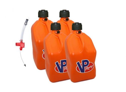 Vp racing 4 pack square orange 5 gallon fuel jugs with trigger hose