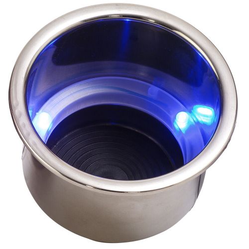 ​sea-dog led flush mount combo drink holder w/ drain - blue led stainless